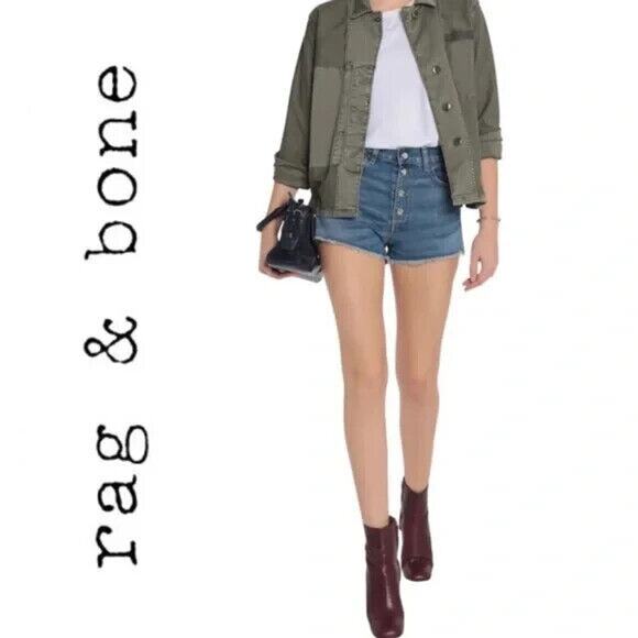 RAG & BONE Lou Blue Hill High Rise Snap/Button Fly Cut Off Denim Shorts Size 29 - Picture 1 of 8